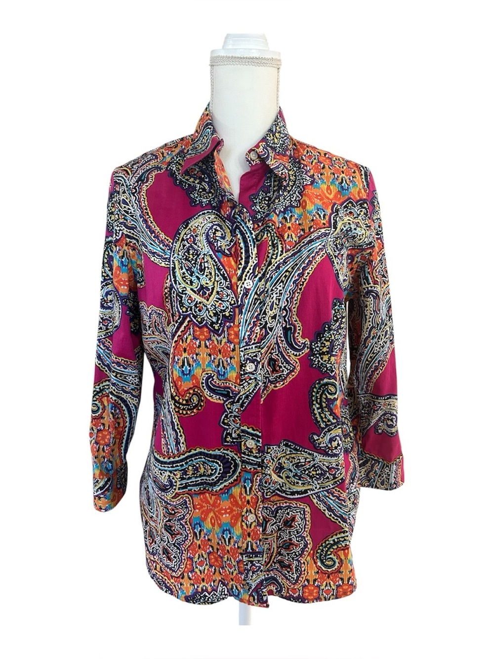 Lauren Ralph Lauren Paizley 3/4 Sleeve Button Down Top